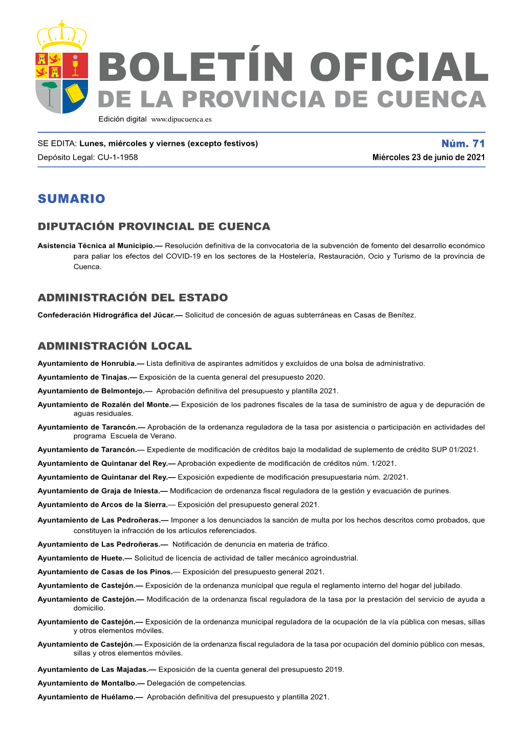 BOLETÍN OFICIAL DE LA PROVINCIA DE CUENCA Edición Digital