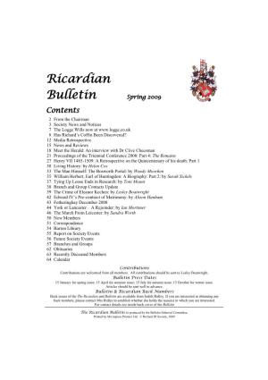 Ricardian Bulletin Is Produced by the Bulletin Editorial Committee, Printed by Micropress Printers Ltd