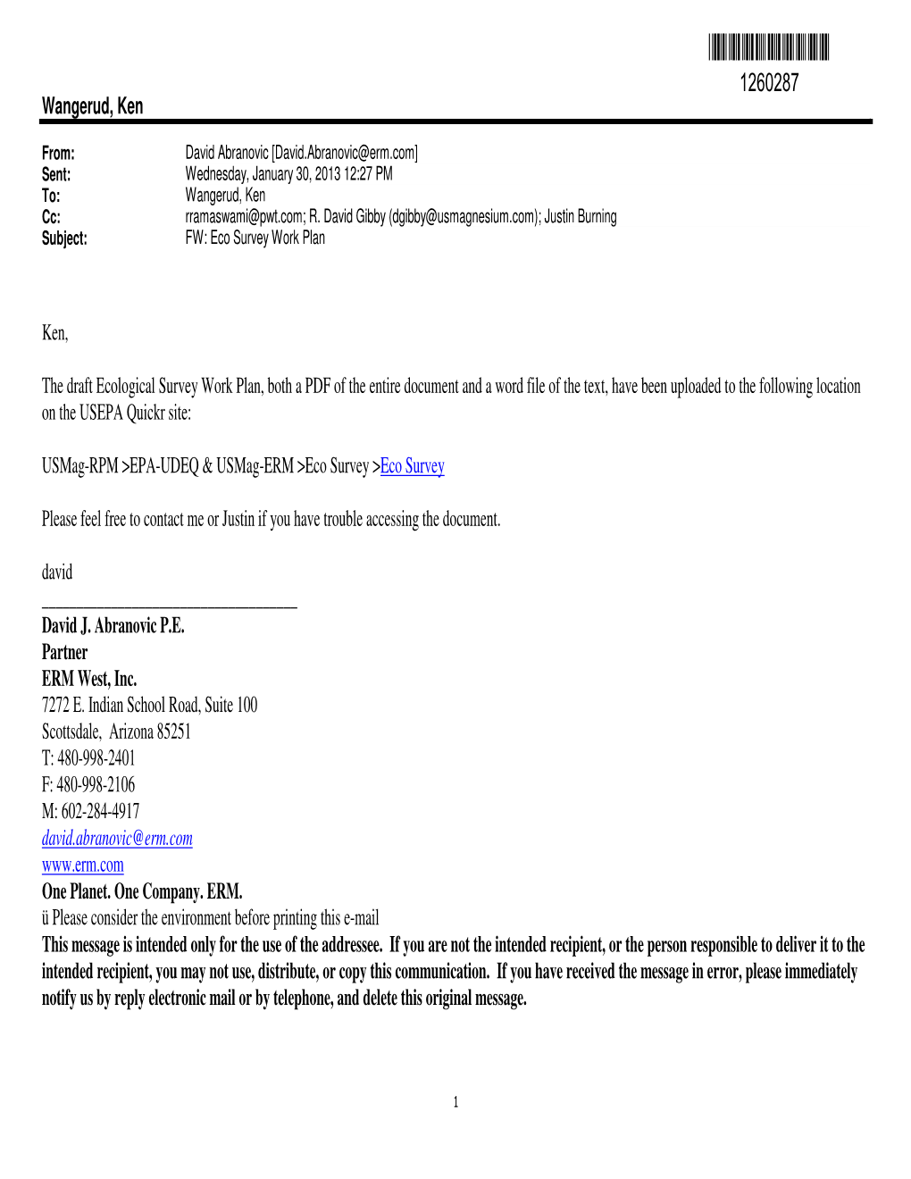 Email W/Attached Proposed Eco-Habitat Survey Draft Workplan and Draft Habitat and Wildlife Survey and Mapping Work Plan