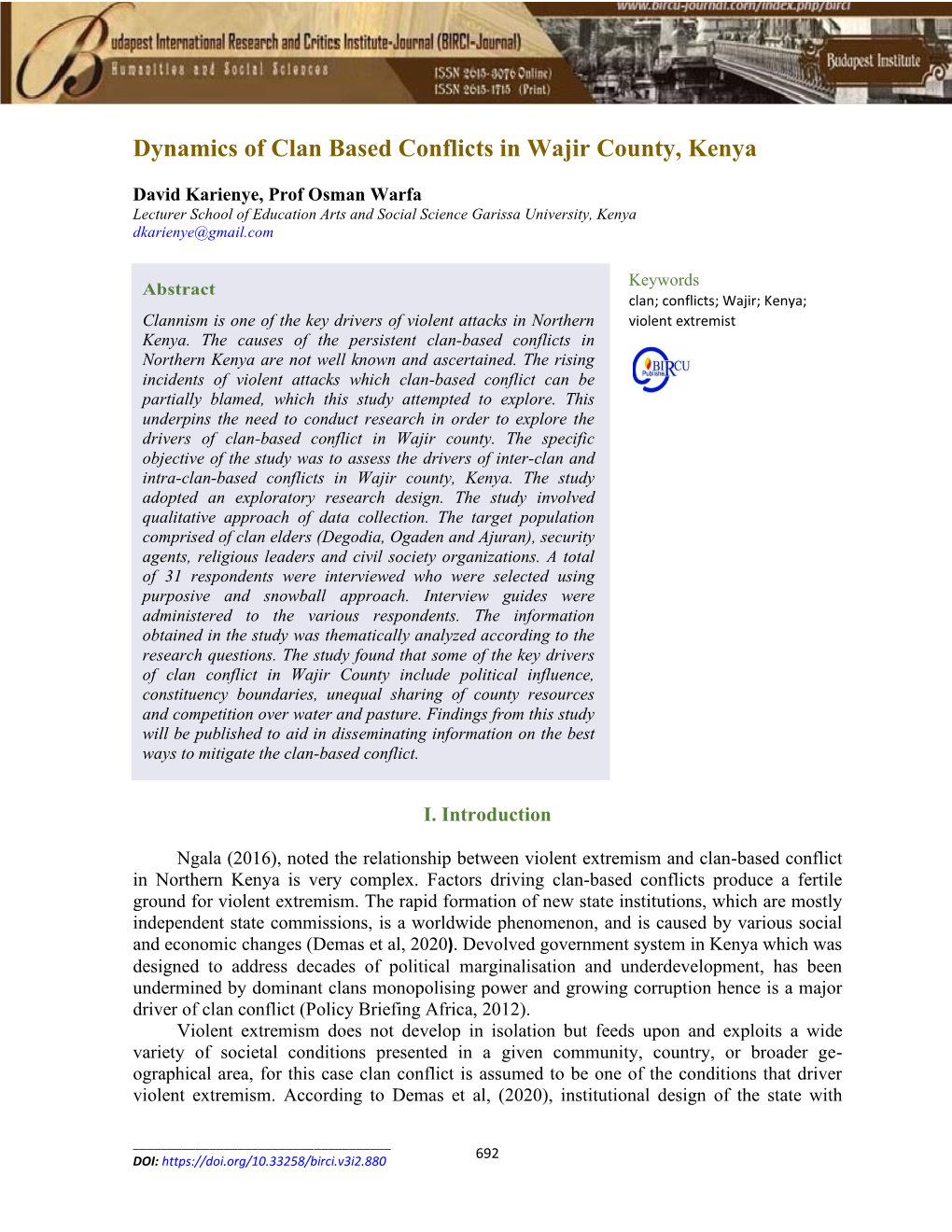 Dynamics of Clan Based Conflicts in Wajir County, Kenya