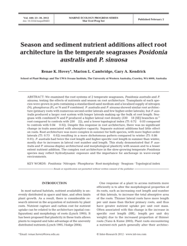 Season and Sediment Nutrient Additions Affect Root Architecture in the Temperate Seagrasses Posidonia Australis and P