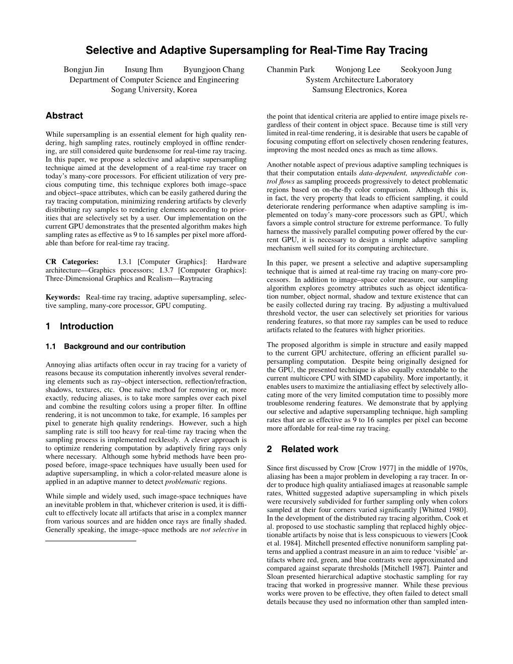 Selective and Adaptive Supersampling for Real-Time Ray Tracing