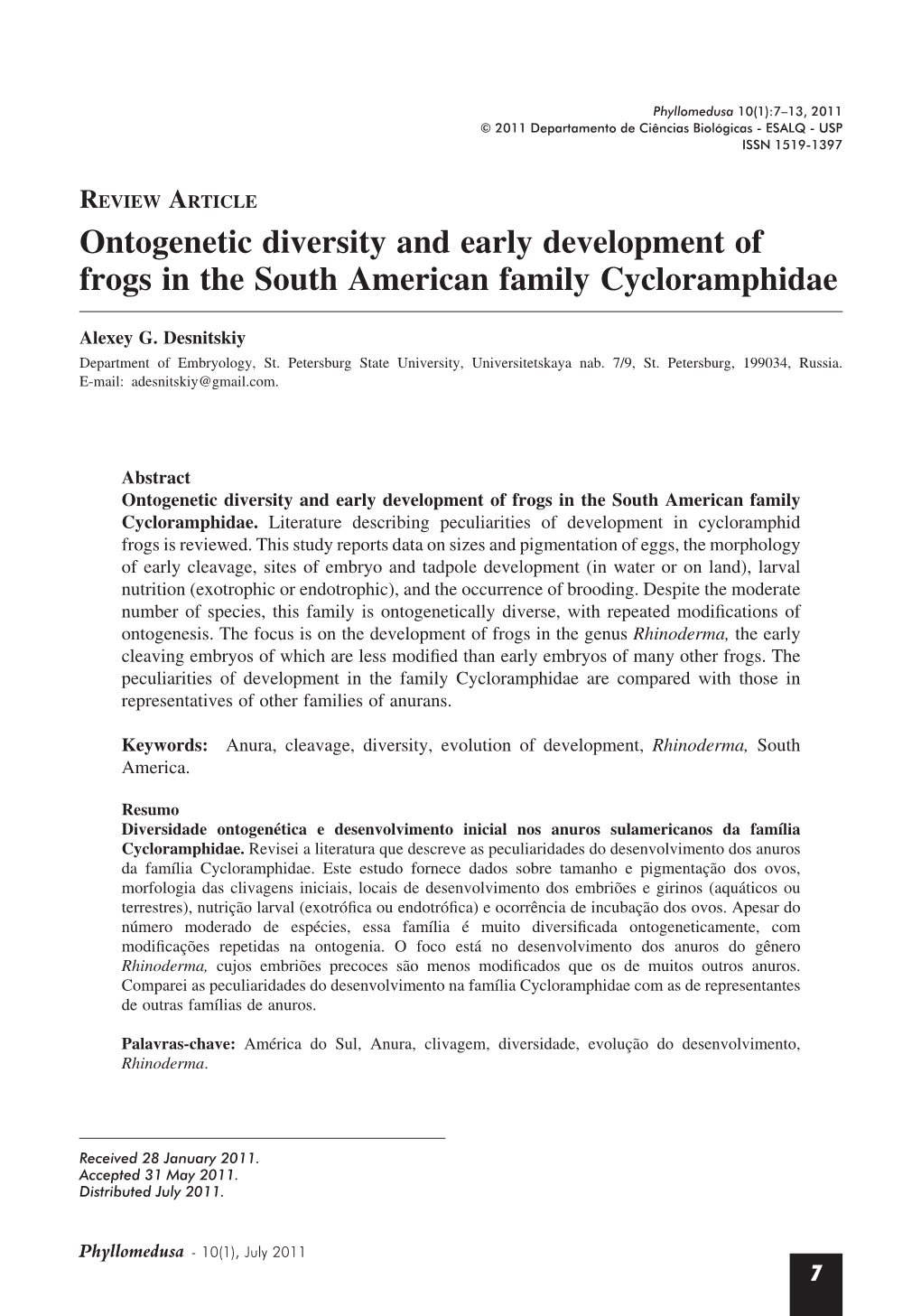 Ontogenetic Diversity and Early Development of Frogs in the South American Family Cycloramphidae