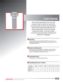 FASTENERS Power-Strut Clamping Nuts Are Cold Formed, with Two Grooves, Each with Six Sharp Teeth and Then Case Hardened