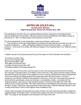 Notes on Cole's Hill