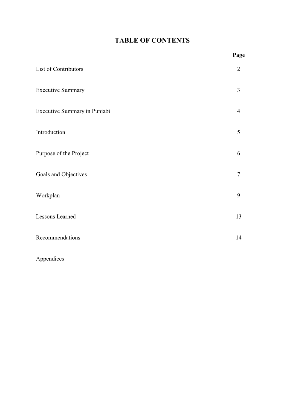 Table of Contents