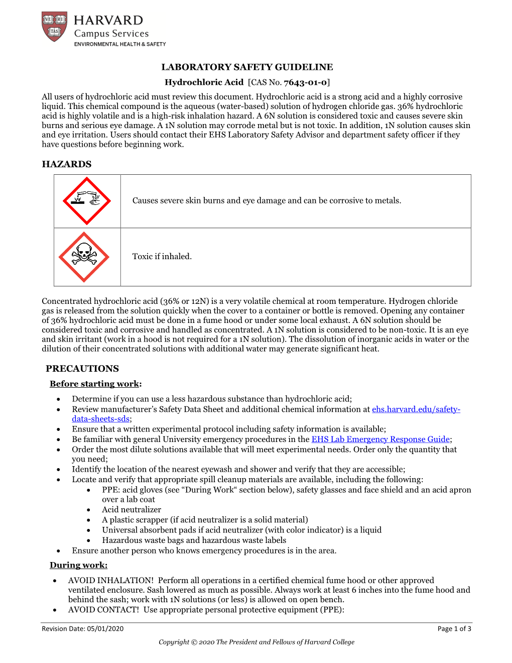 Lab Safety Guideline: Hydrochloric Acid - DocsLib