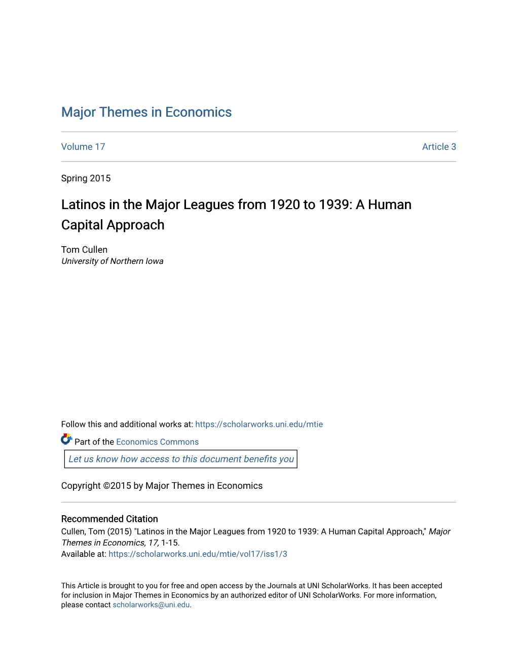 Latinos in the Major Leagues from 1920 to 1939: a Human Capital Approach