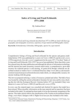 Of Living and Fossil Echinoids 1971-2008