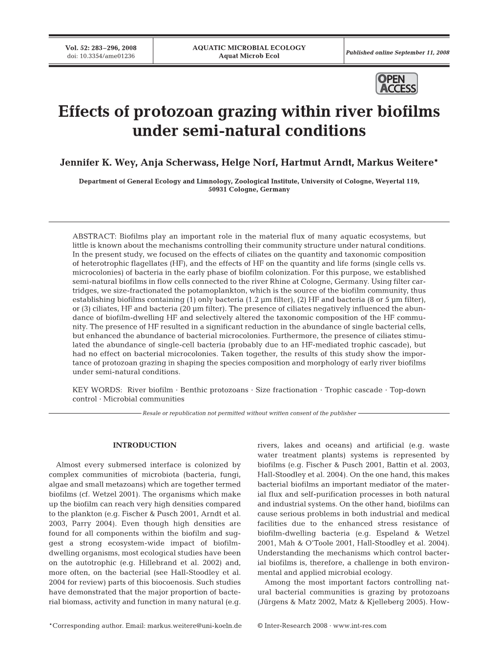 Effects of Protozoan Grazing Within River Biofilms Under Semi-Natural Conditions