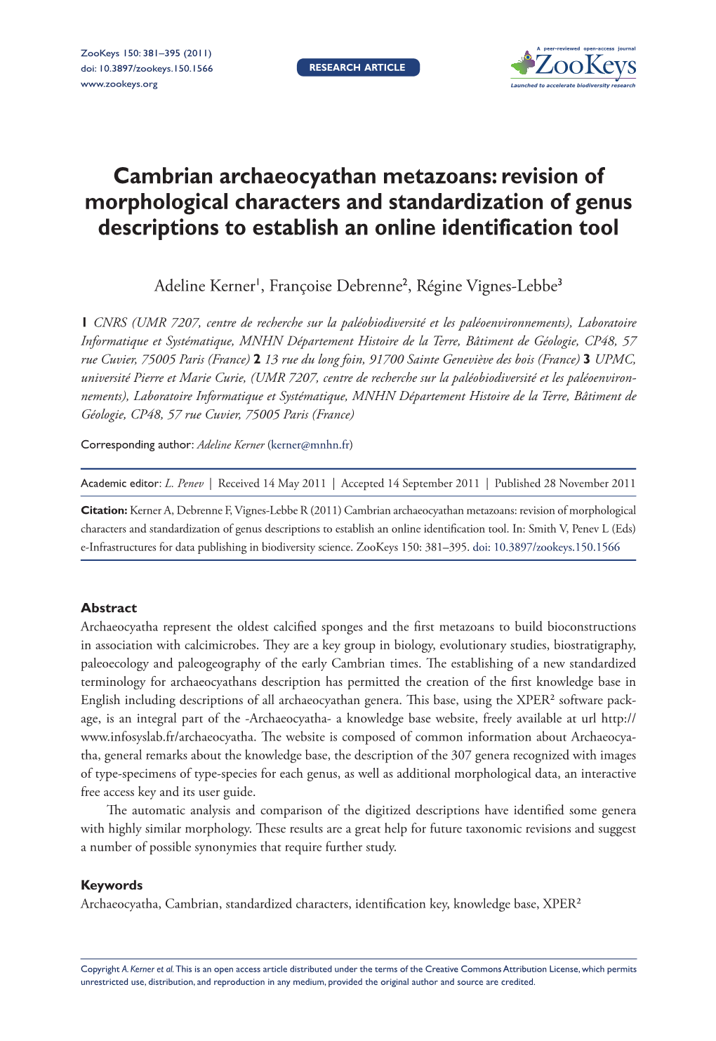 Cambrian Archaeocyathan Metazoans: Revision of Morphological Characters and Standardization of Genus Descriptions to Establish an Online Identification Tool