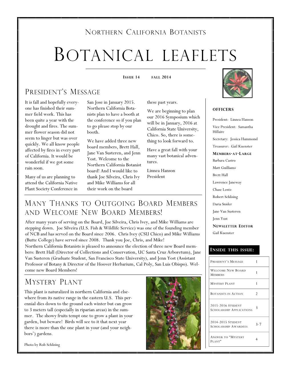 Fall 2014 Newsletter