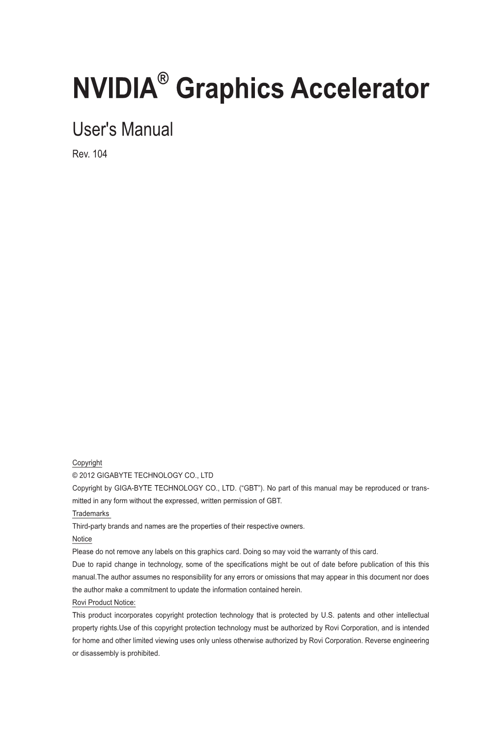 NVIDIA® Graphics Accelerator User's Manual Rev