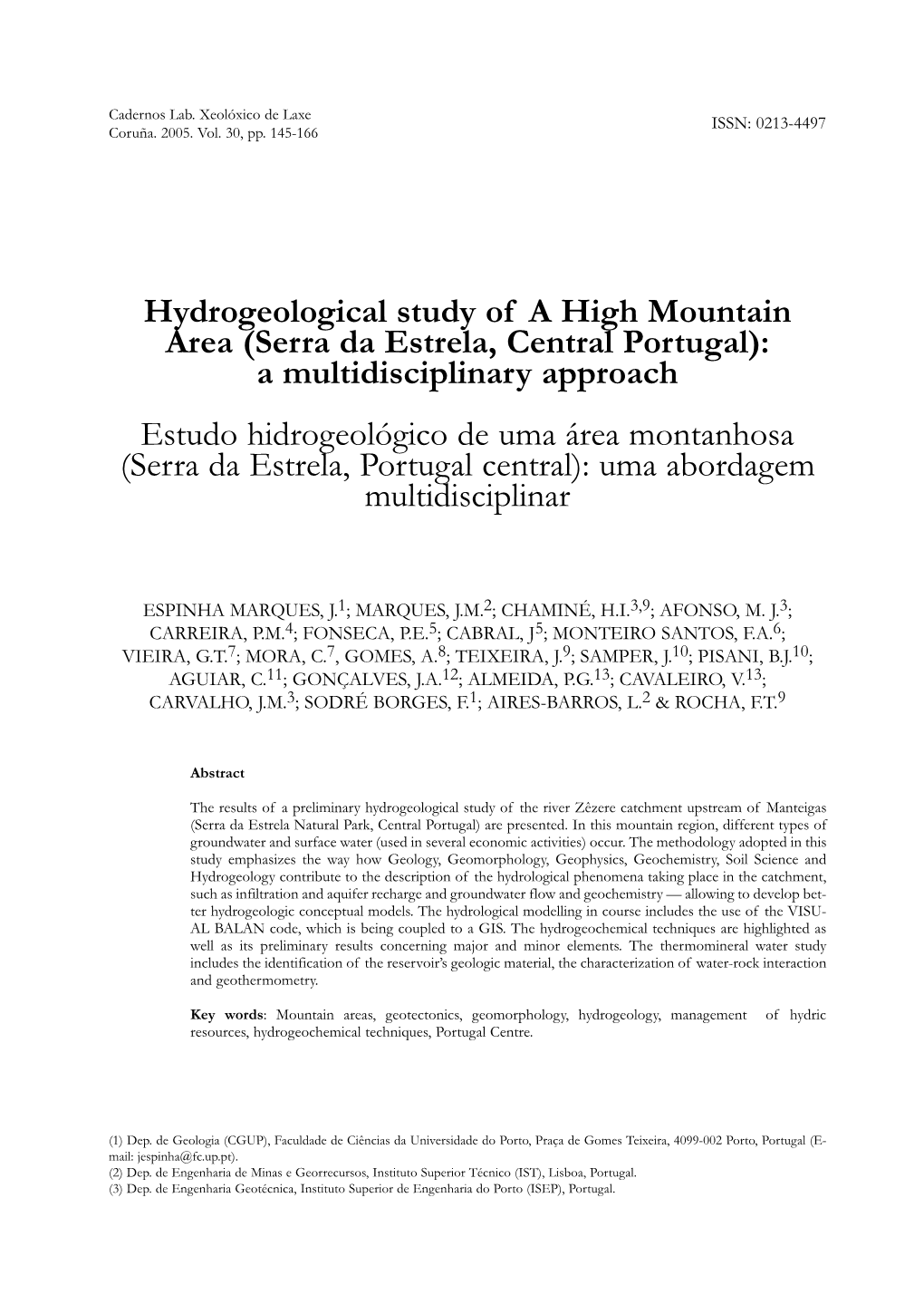 Hydrogeological Study of a High Mountain Area (Serra Da Estrela