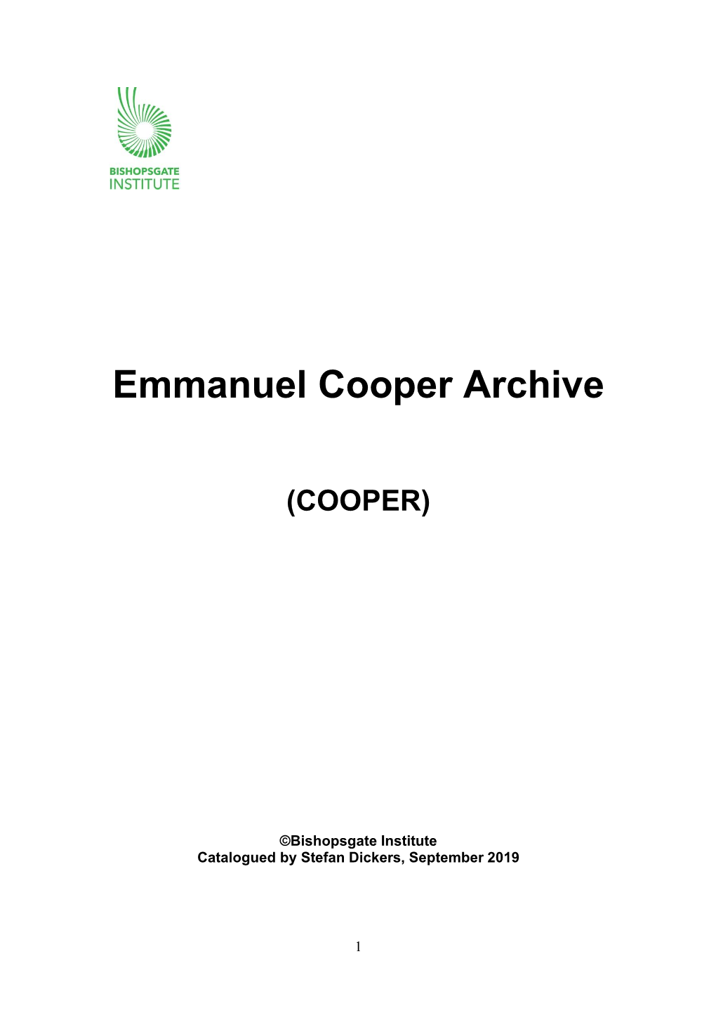 Emmanuel Cooper Archive