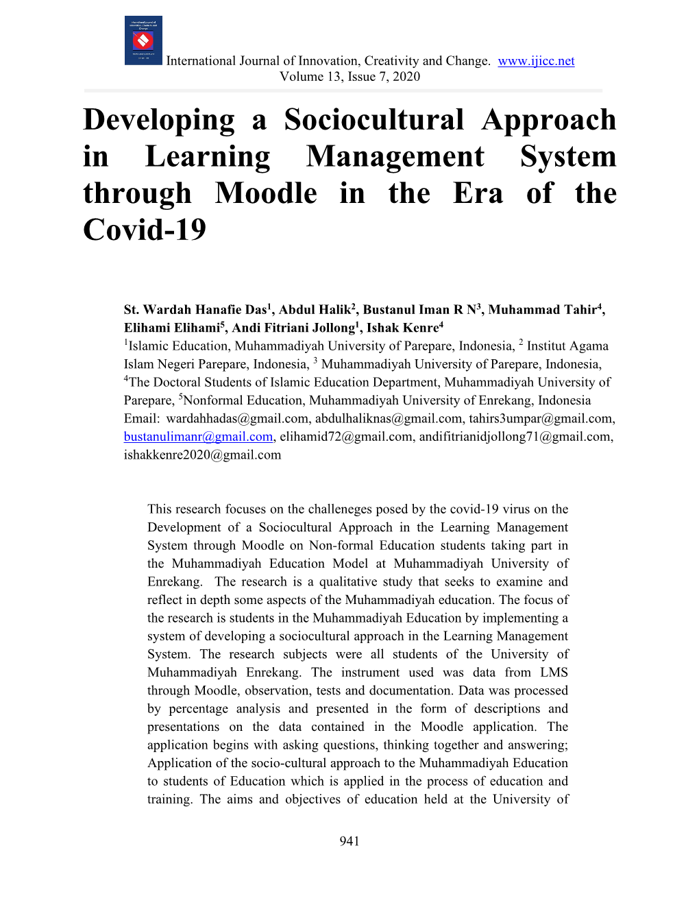Developing a Sociocultural Approach in Learning Management System Through Moodle in the Era of the Covid-19
