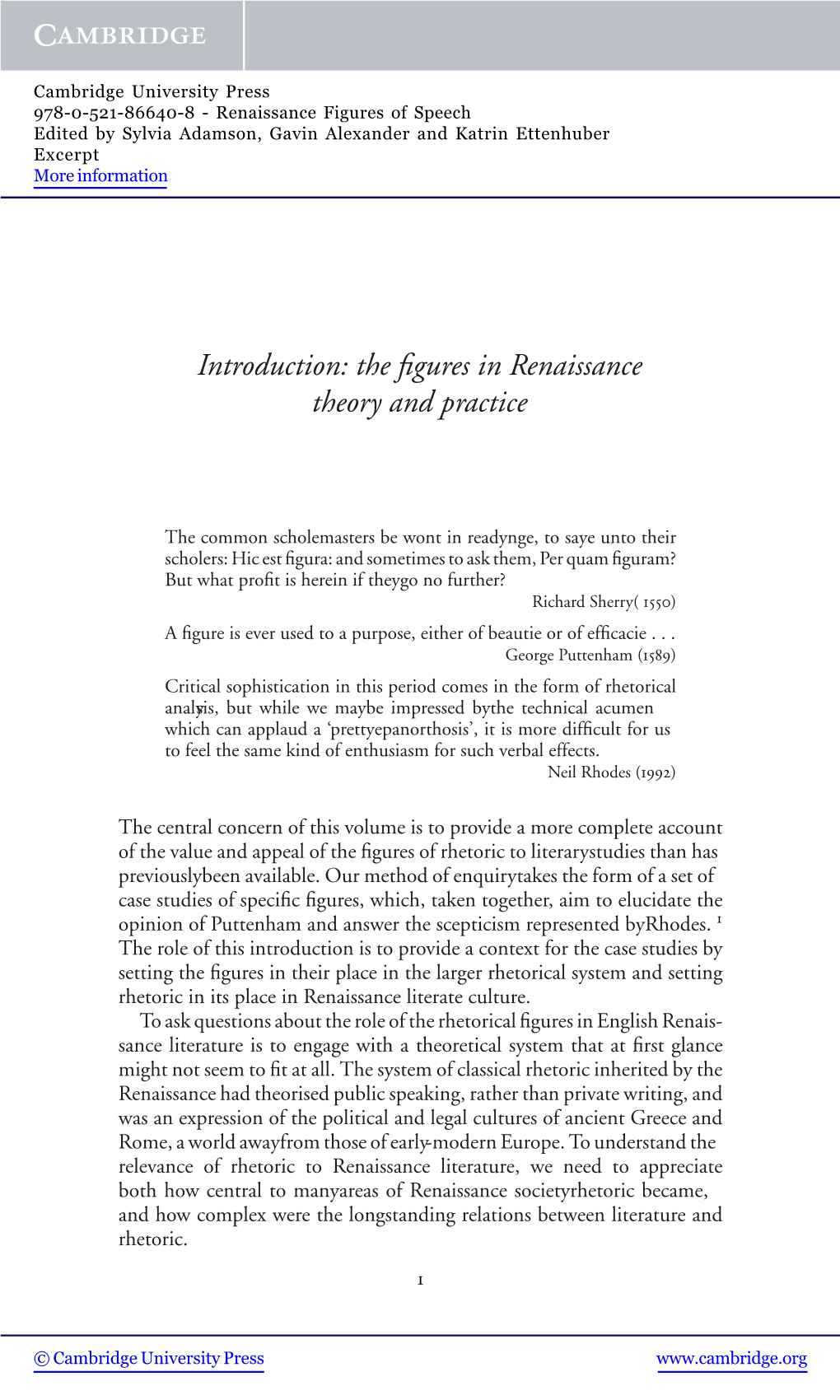 The Figures in Renaissance Theory and Practice