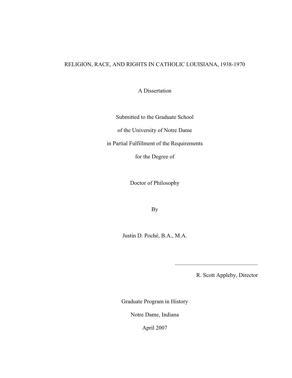 Religion, Race, and Rights in Catholic Louisiana, 1938-1970