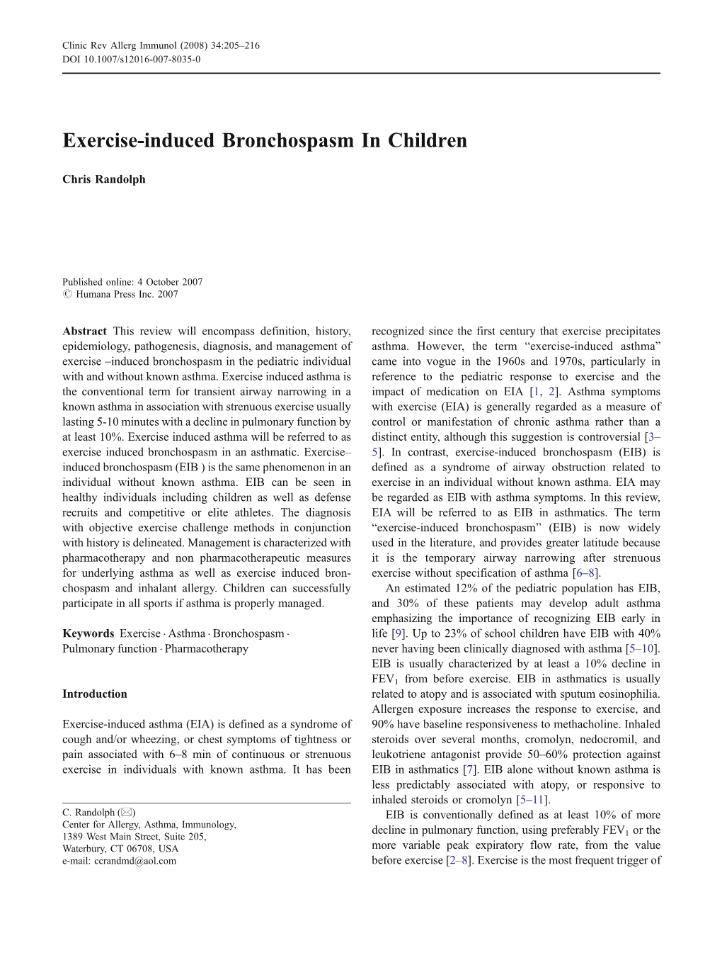 Exercise-Induced Bronchospasm in Children