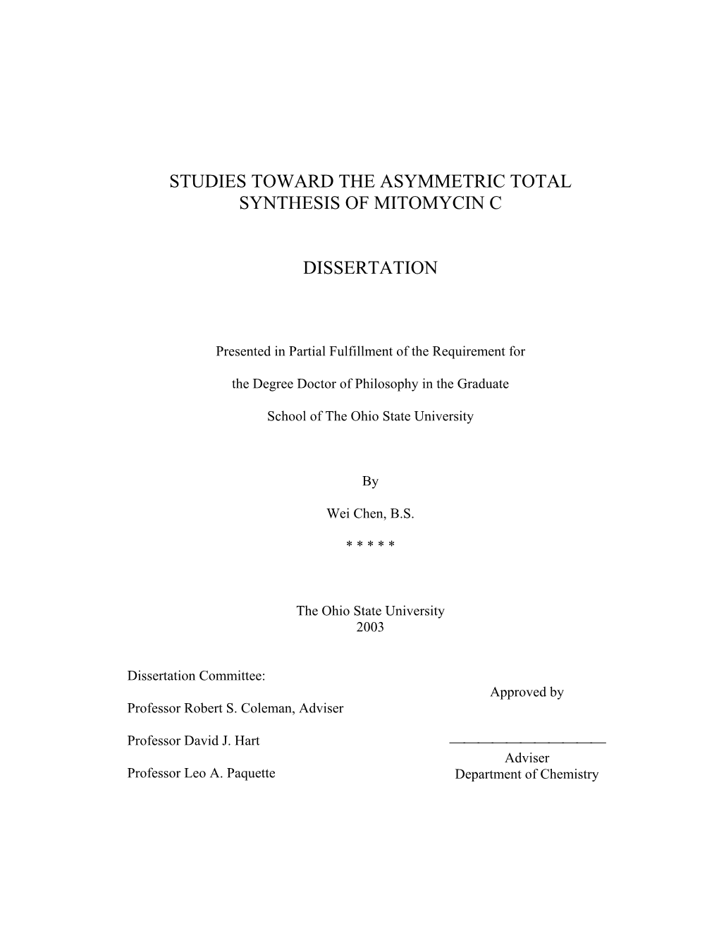 Studies Toward the Asymmetric Total Synthesis of Mitomycin C