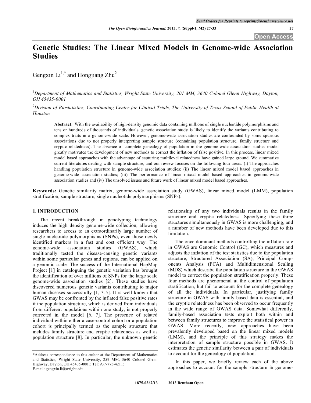 The Linear Mixed Models in Genome-Wide Association Studies