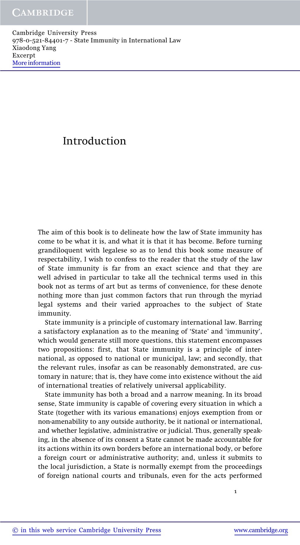 State Immunity in International Law Xiaodong Yang Excerpt More Information