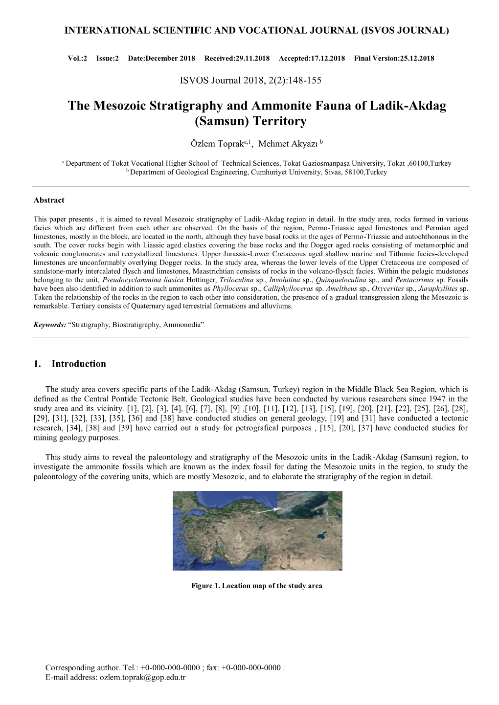 The Mesozoic Stratigraphy and Ammonite Fauna of Ladik-Akdag (Samsun) Territory