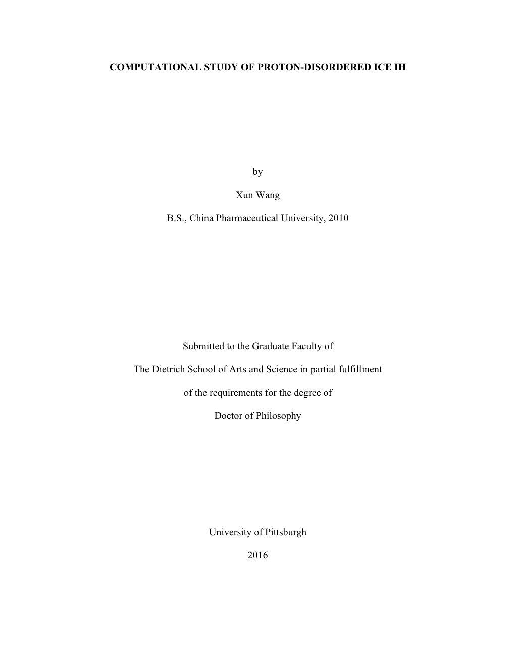 COMPUTATIONAL STUDY of PROTON-DISORDERED ICE IH By