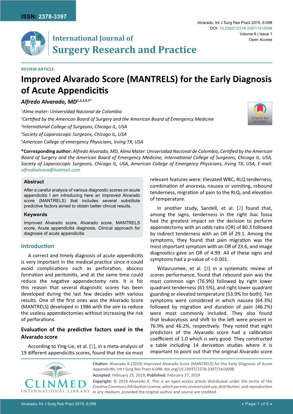 Improved Alvarado Score (MANTRELS) for the Early