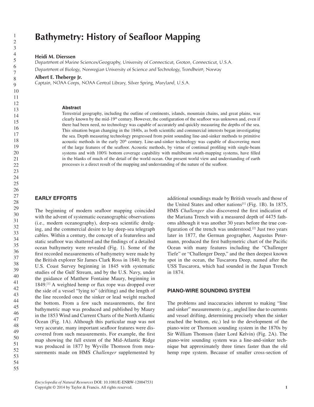 Bathymetry: History of Seafloor Mapping 3 4 Heidi M