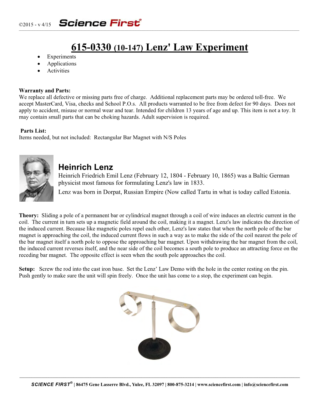 Lenz' Law Experiment  Experiments  Applications  Activities