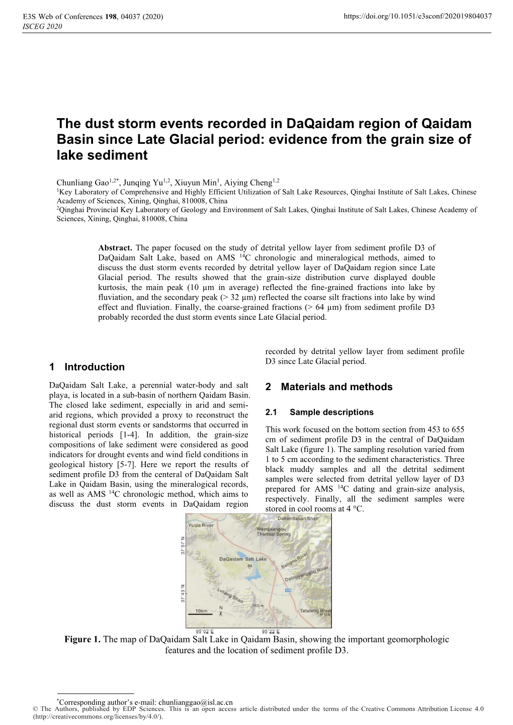 The Dust Storm Events Recorded in Daqaidam Region of Qaidam Basin Since Late Glacial Period: Evidence from the Grain Size of Lake Sediment