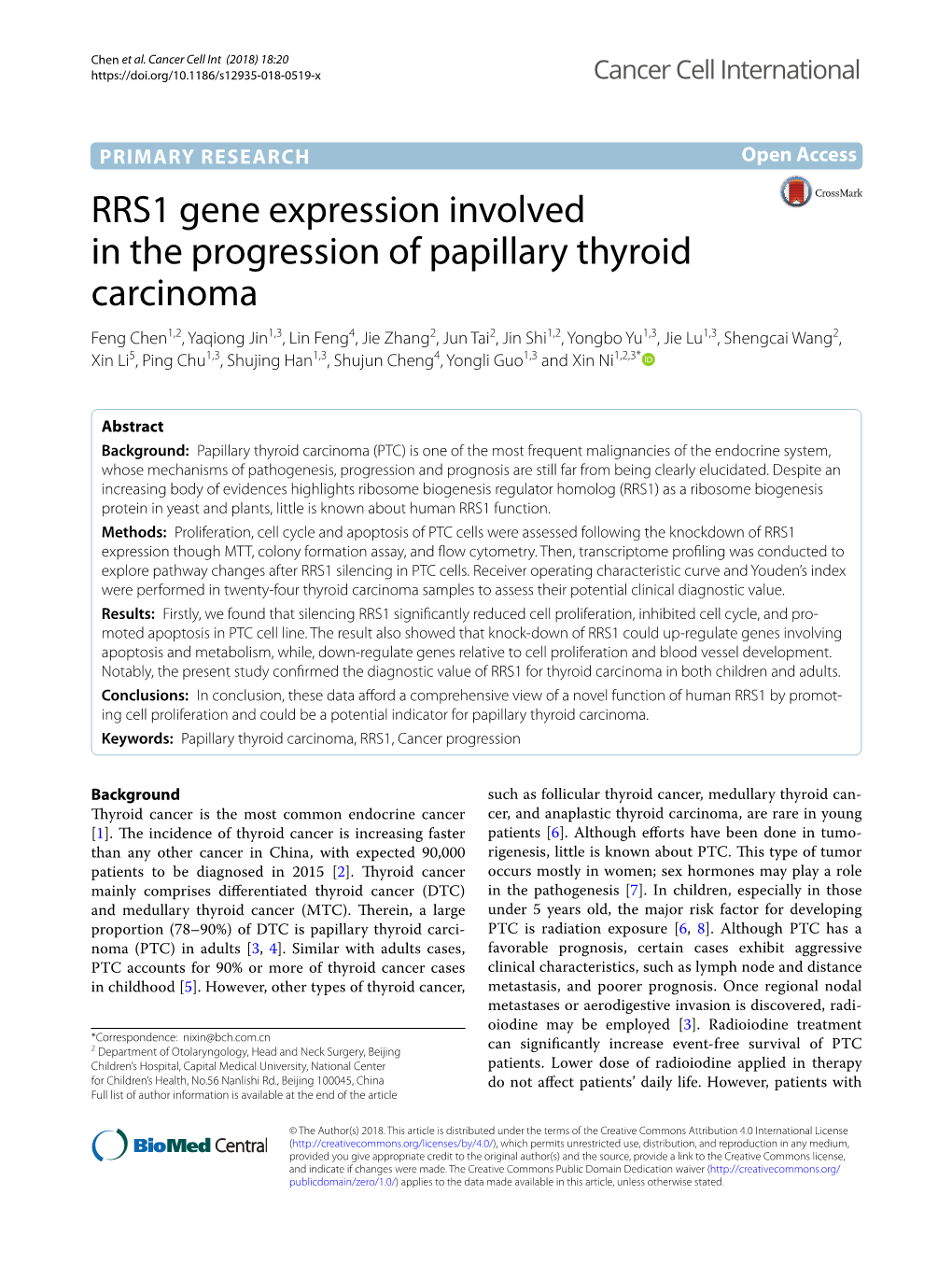 RRS1 Gene Expression Involved in the Progression of Papillary Thyroid