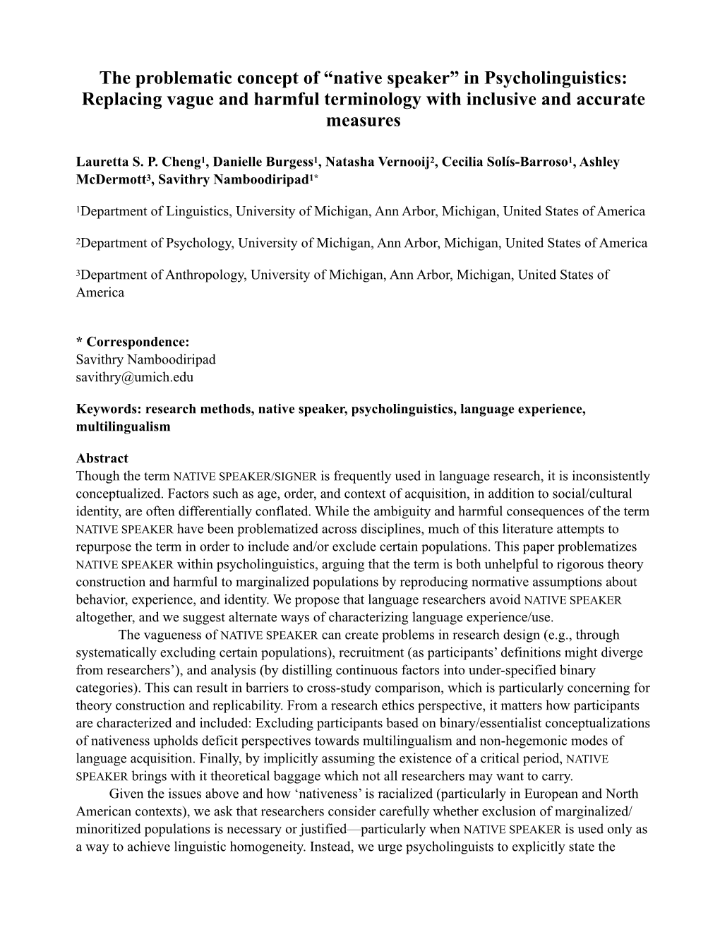 Problematizing the Native Speaker in Psycholinguistics