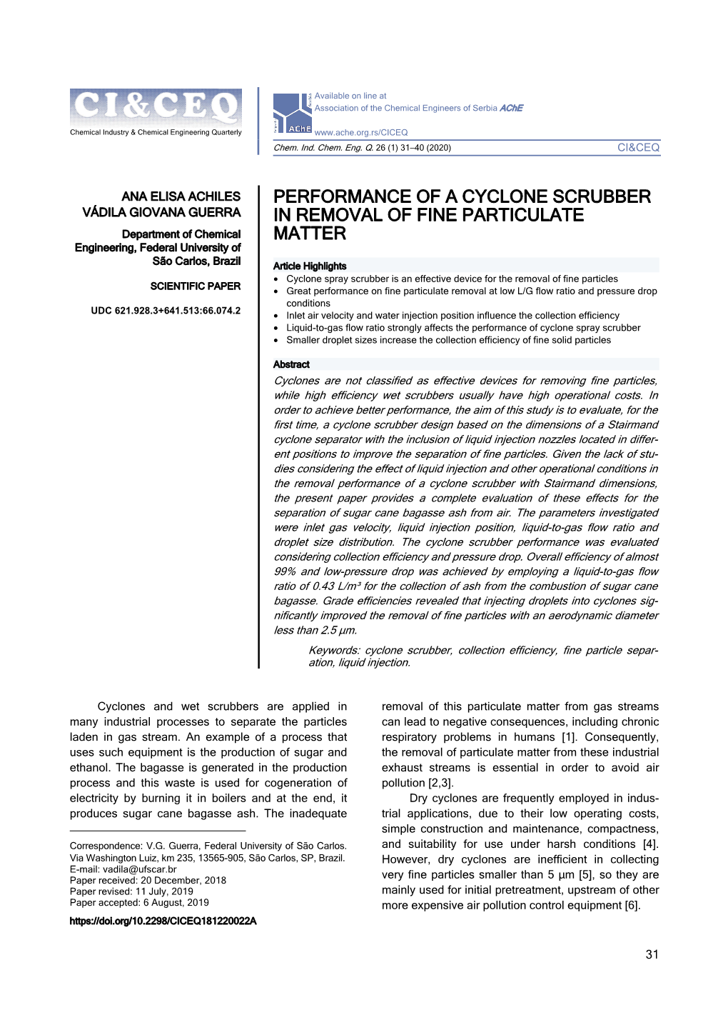 Performance of a Cyclone Scrubber in Removal of Fine