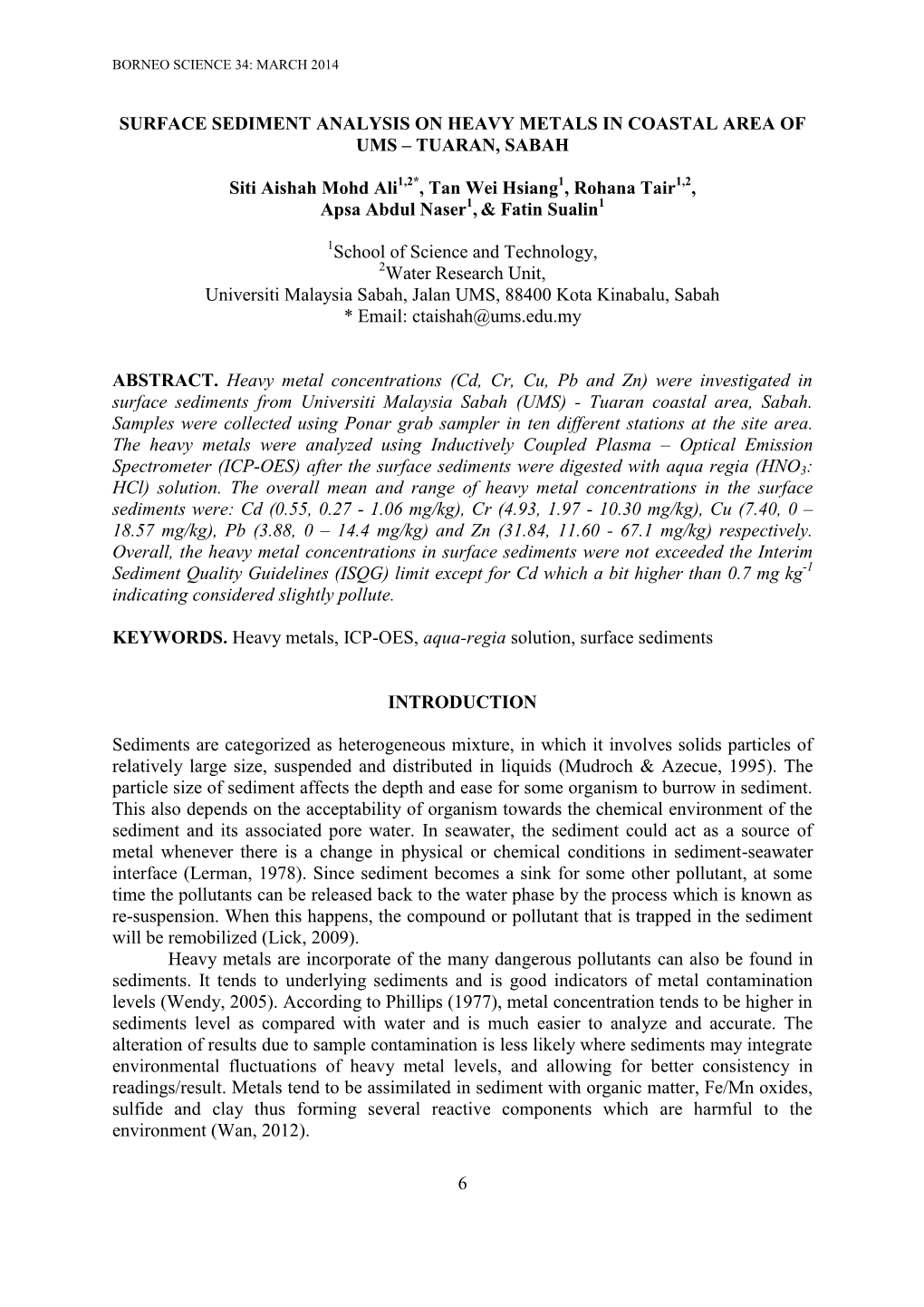 6 Surface Sediment Analysis on Heavy Metals in Coastal