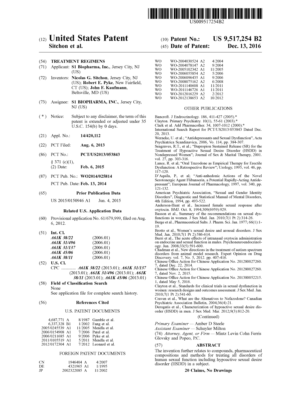 (12) United States Patent (10) Patent No.: US 9,517,254 B2 Sitchon Et Al