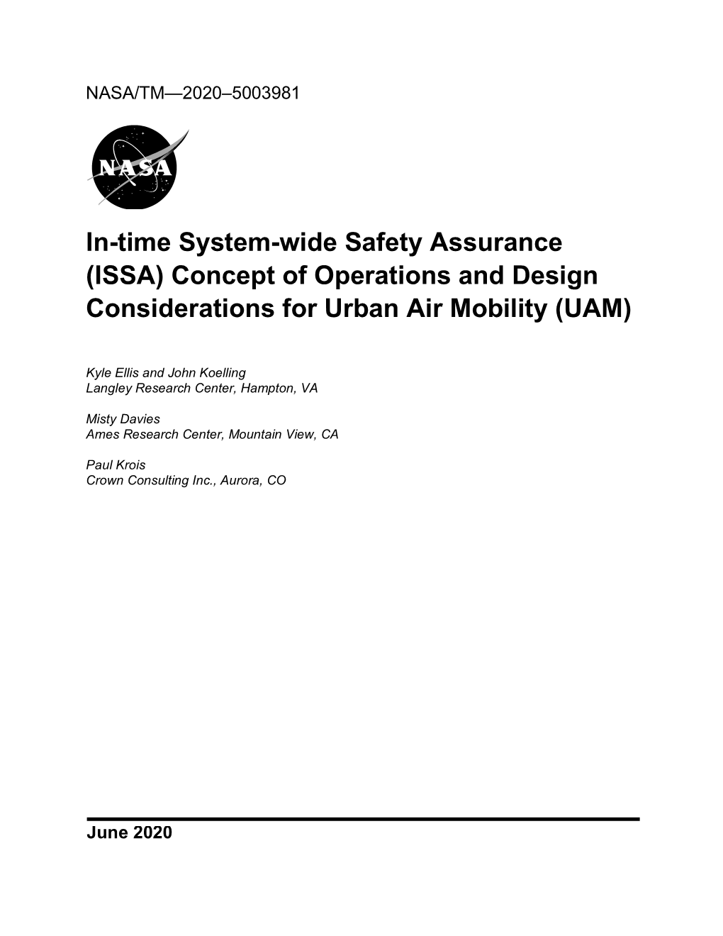 In-Time System-Wide Safety Assurance (ISSA) Concept of Operations and Design Considerations for Urban Air Mobility (UAM)