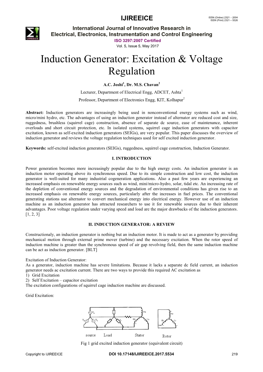 Induction Generator: Excitation & Voltage Regulation