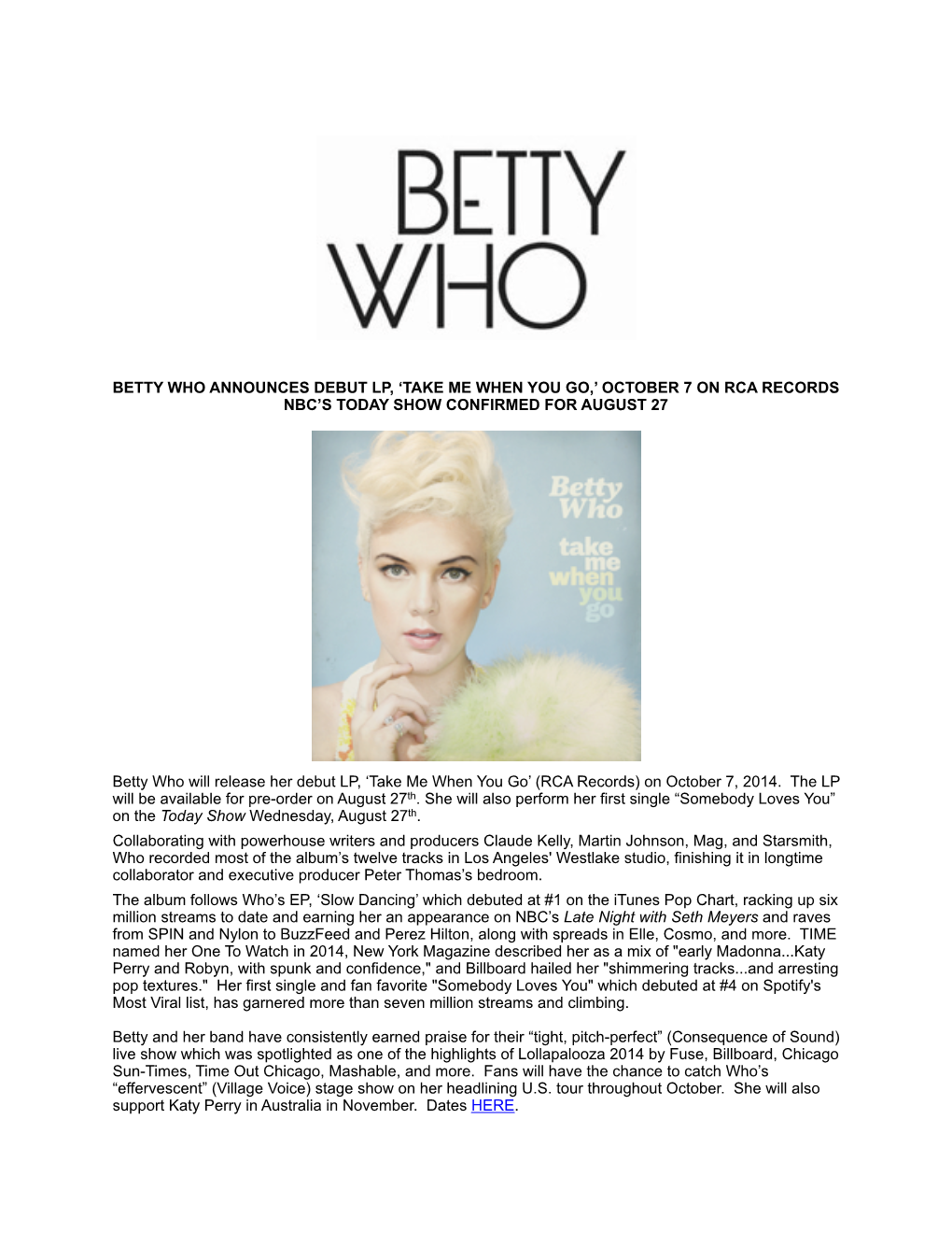 Betty Who Announces Debut Lp Take Me When You Go