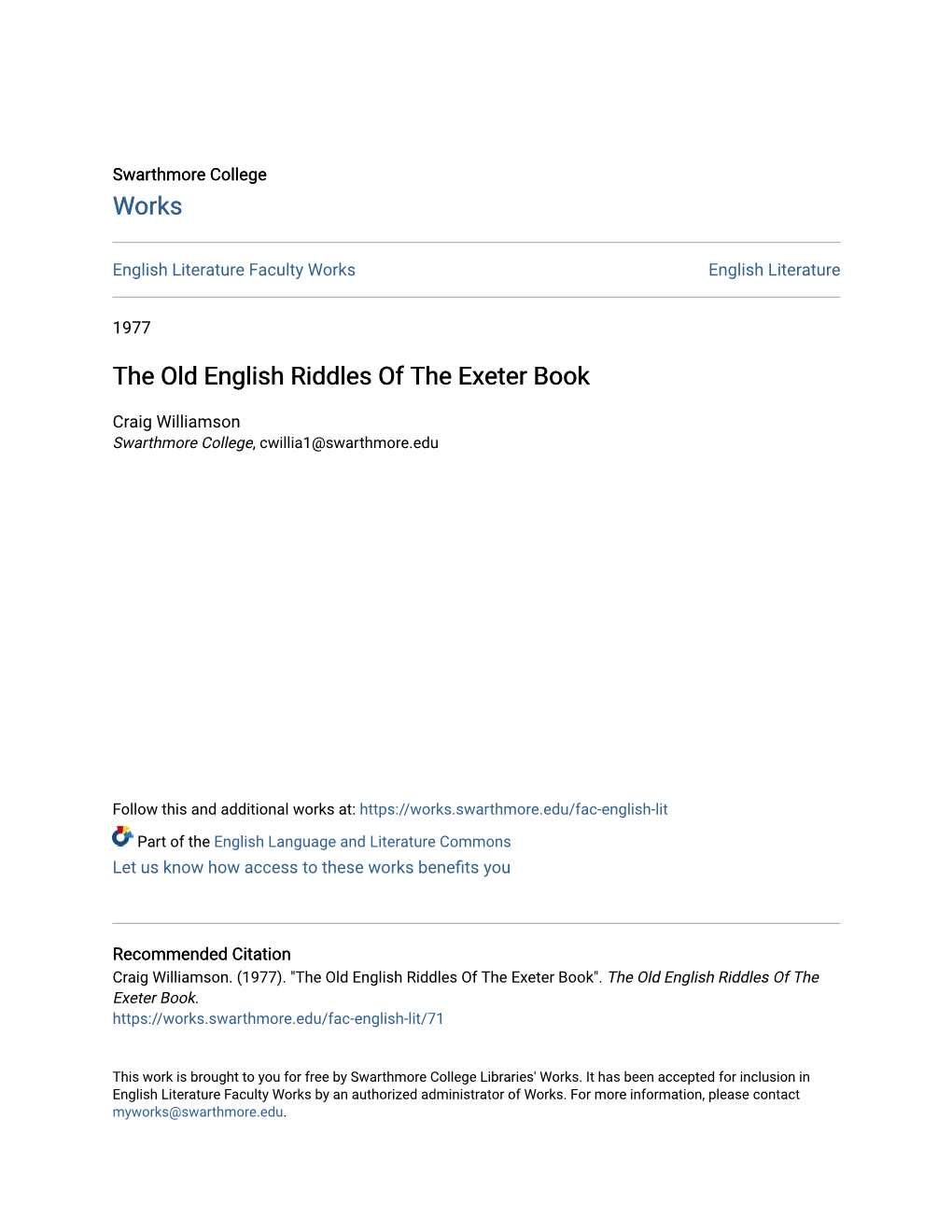 The Old English Riddles of the Exeter Book