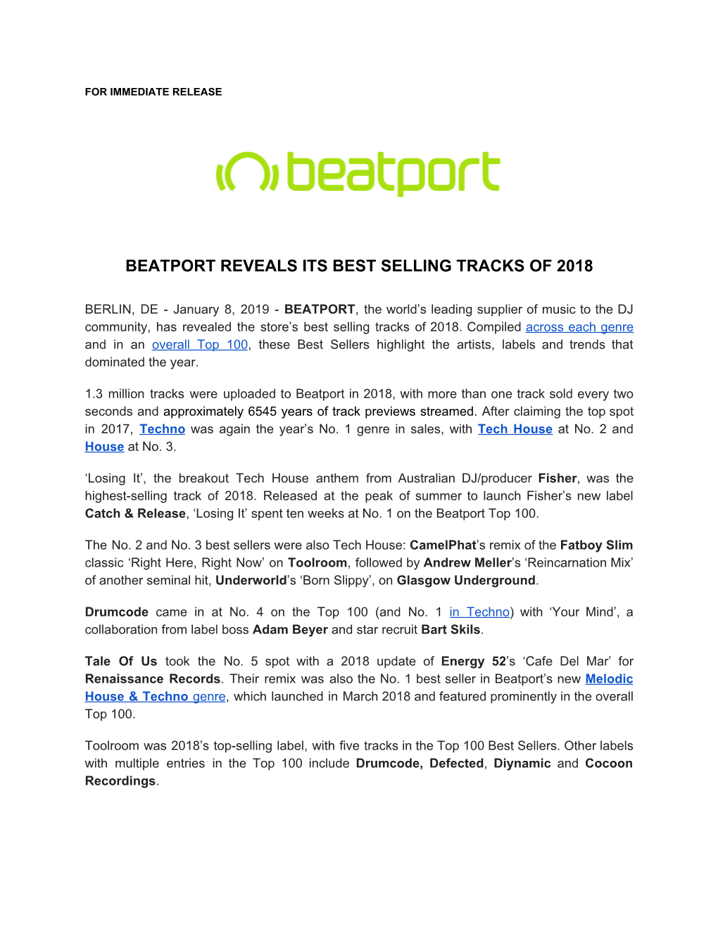 Beatport Reveals Its Best Selling Tracks of 2018