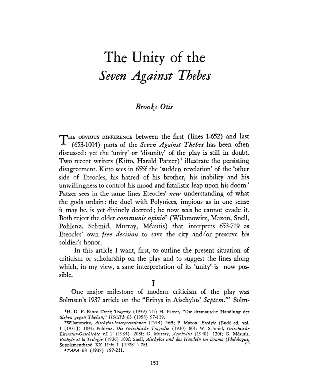 The Unity of the Seven Against Thebes