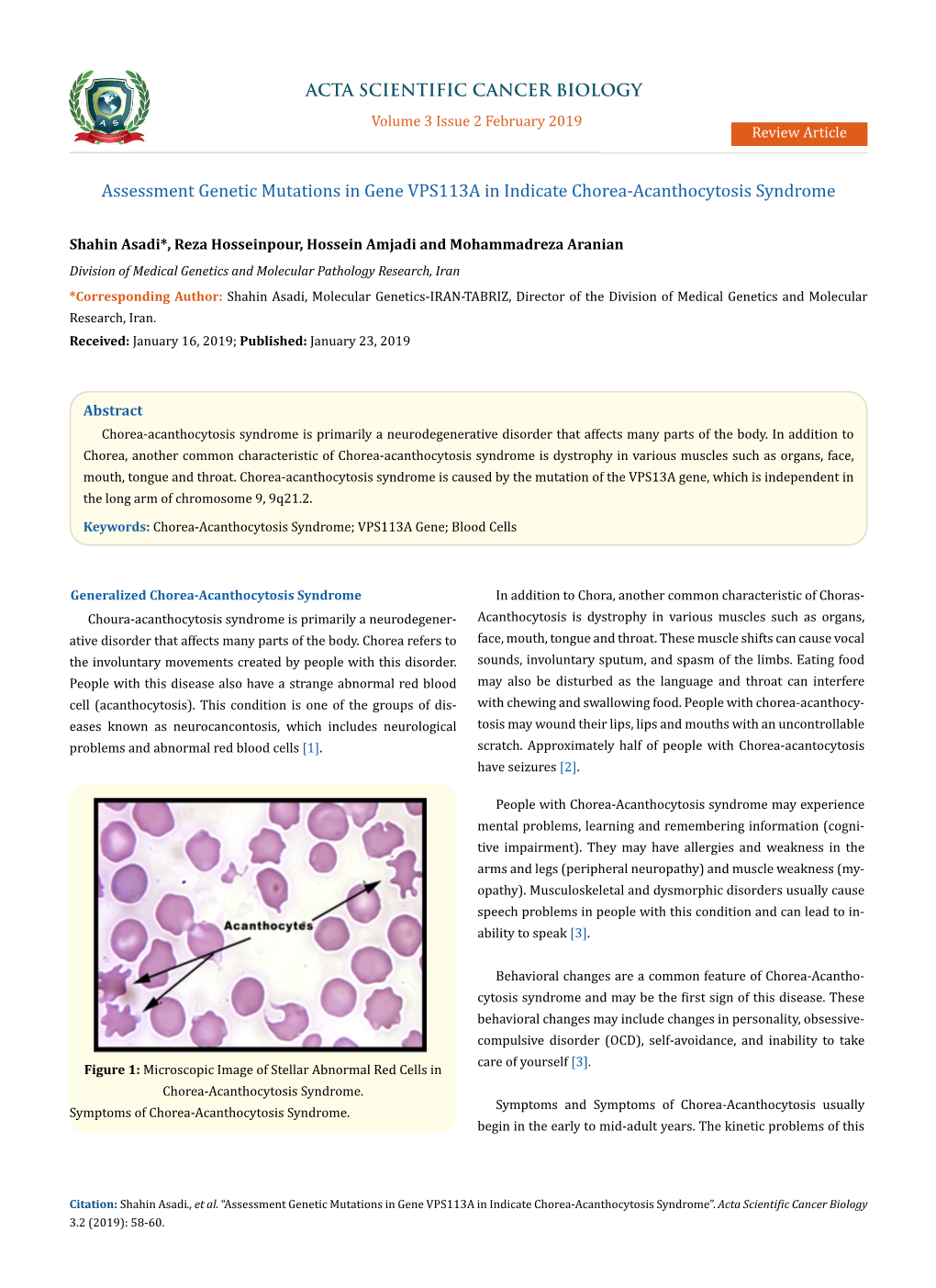 Assessment Genetic Mutations in Gene VPS113A in Indicate Chorea-Acanthocytosis Syndrome