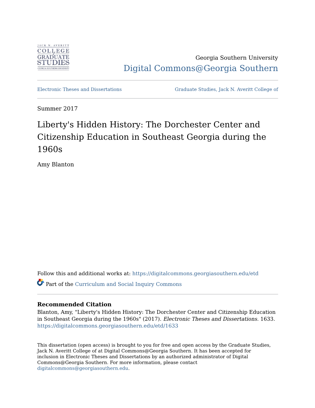 The Dorchester Center and Citizenship Education in Southeast Georgia During the 1960S