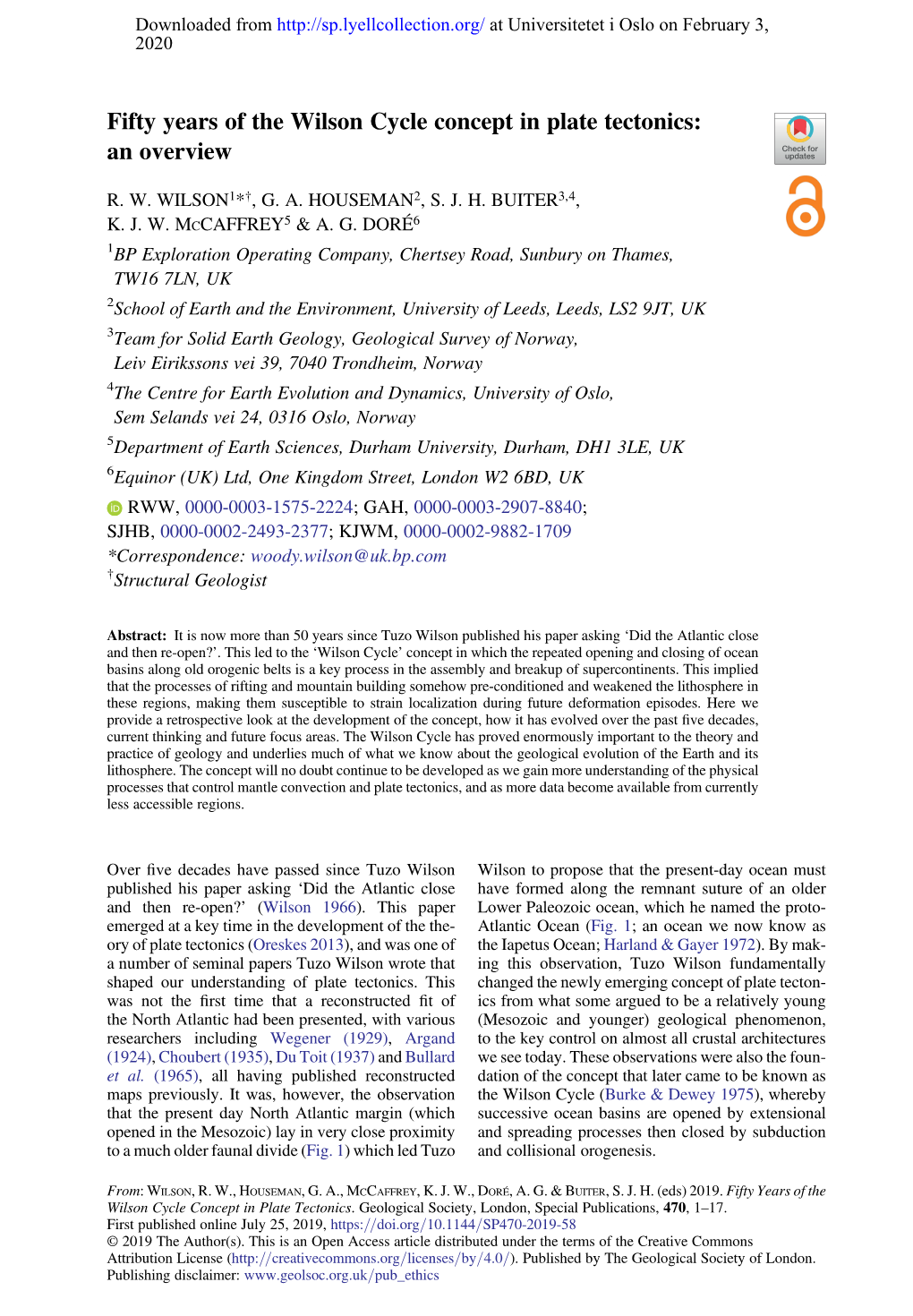 Fifty Years of the Wilson Cycle Concept in Plate Tectonics: an Overview