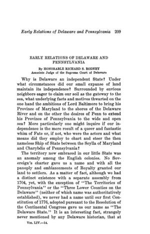 Early Relations of Delaware and Pennsylvania 209 EAELY