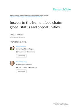 Insects in the Human Food Chain: Global Status and Opportunities