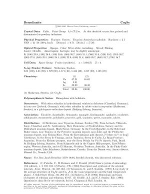 Berzelianite Cu2se C 2001-2005 Mineral Data Publishing, Version 1