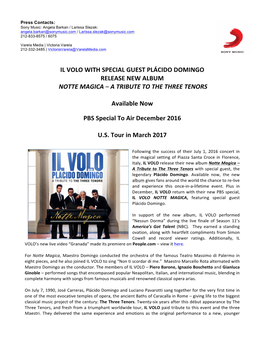 Il Volo with Special Guest Plácido Domingo Release New Album Notte Magica – a Tribute to the Three Tenors